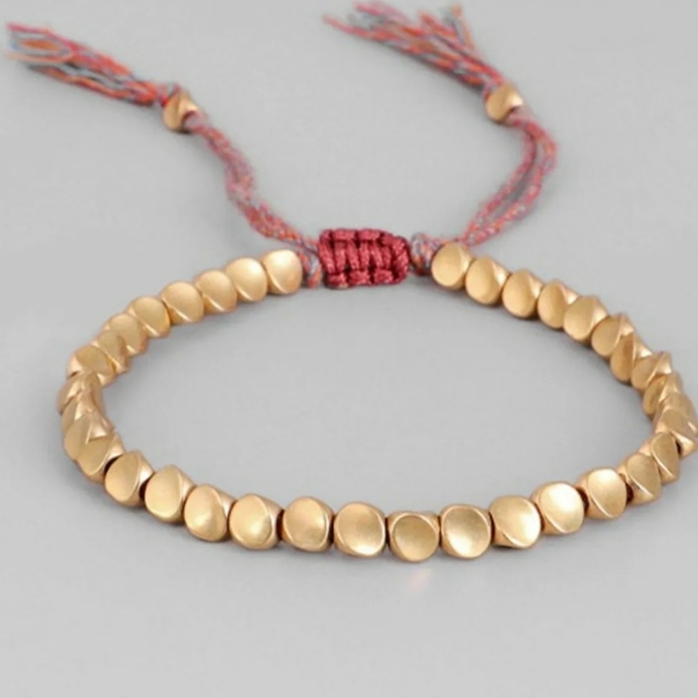 🌟 🕉 Tibetan Buddhist Copper Beaded Rope Bracelet - Picture 2 of 6